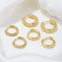 Brass Hoop Earring, 6 pieces & fashion jewelry & micro pave cubic zirconia & for woman, golden 