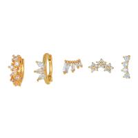 Boucles d'oreilles en laiton zircon cubique, 5 pièces & bijoux de mode & pavé de micro zircon & pour femme, doré, Vendu par fixé
