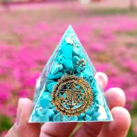 Resin Decoration, with Gemstone & Brass, Pyramidal, gold color plated, for home and office 