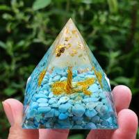 Resin Decoration, with Synthetic Turquoise & Clear Quartz & Brass, Pyramidal, gold color plated, for home and office & epoxy gel, mixed colors 