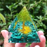 Resin Decoration, with Malachite & Peridot Stone & Brass, Pyramidal, gold color plated, for home and office & epoxy gel, mixed colors 