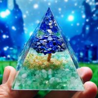 Resin Decoration, with Lapis Lazuli & Green Aventurine & Brass, Pyramidal, plated, for home and office & epoxy gel, mixed colors 