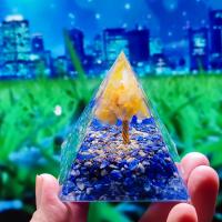 Resin Decoration, with Gemstone & Brass, Pyramidal, plated, for home and office & epoxy gel, mixed colors 