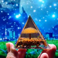 Resin Decoration, with Gemstone & Brass, Pyramidal, plated, for home and office & epoxy gel, mixed colors 