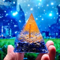 Resin Decoration, with Lapis Lazuli & Citrine & Brass, Pyramidal, plated, for home and office & epoxy gel, mixed colors 