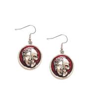 Enamel Zinc Alloy Drop Earring, Flat Round, antique silver color plated, vintage & fashion jewelry & for woman, red, 24mm 