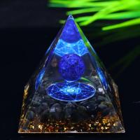 Resin Decoration, with Obsidian & Lapis Lazuli & Gold Foil, Pyramidal, for home and office & epoxy gel, mixed colors 