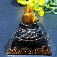 Resin Decoration, with Obsidian & Gold Foil & Tiger Eye & Brass, Pyramidal, plated, for home and office & epoxy gel, mixed colors 