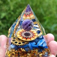 Resin Decoration, with Gold Foil & Amethyst & Kyanite & Brass, Pyramidal, plated, for home and office & epoxy gel, mixed colors 