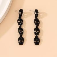 Zinc Alloy Drop Earring, Skull, plated, Halloween Design & fashion jewelry & for woman & hollow, black 