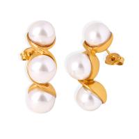 Titanium Steel Earrings, with Glass Pearl, Vacuum Ion Plating, fashion jewelry & for woman 