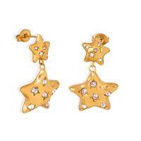 Titanium Steel Earrings, with Czech Rhinestone, Star, Vacuum Ion Plating, fashion jewelry & for woman 