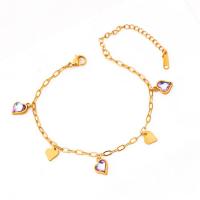 Titanium Steel Bracelet & Bangle, with 2.56inch extender chain, plated & for woman & with rhinestone, golden Approx 6.69 Inch 