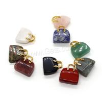 Gemstone Brass Pendants, Natural Stone, with Brass, Handbag, gold color plated, DIY Length about 22-23mm 