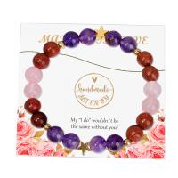 Gemstone Bracelets, with Elastic Thread & Brass, gold color plated, fashion jewelry & for woman, mixed colors Approx 18 cm 