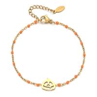 Stainless Steel Chain Bracelets, 304 Stainless Steel, with 4cm extender chain, Pumpkin, Vacuum Ion Plating, fashion jewelry & Unisex & enamel Approx 16 cm 