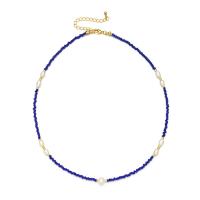 Glass Seed Beads Necklace, Seedbead, with Freshwater Pearl & Zinc Alloy, with 5cm extender chain, gold color plated, Bohemian style & for woman Approx 45 cm 