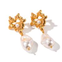 Stainless Steel Drop Earring, 304 Stainless Steel, with Plastic Pearl, plated, fashion jewelry, golden 