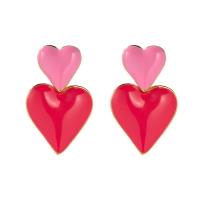 Stainless Steel Drop Earring, 304 Stainless Steel, Heart, plated, fashion jewelry & enamel, red 