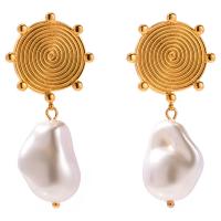 Stainless Steel Drop Earring, 304 Stainless Steel, with Shell Pearl, plated, fashion jewelry, golden 
