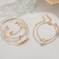 Zinc Alloy Rhinestone Bracelets, 5 pieces & for woman & with rhinestone, gold 