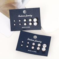 Zinc Alloy Stud Earring, with Cubic Zirconia, 5 pieces & fashion jewelry & for woman 