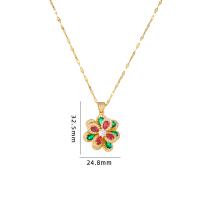Cubic Zircon Micro Pave Brass Necklace, with Tourmaline & 304 Stainless Steel, with 5CM extender chain, petals, plated, micro pave cubic zirconia & for woman Approx 40 cm 
