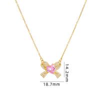 Cubic Zircon Micro Pave Brass Necklace, with 304 Stainless Steel, with 5CM extender chain, Bowknot, plated, micro pave cubic zirconia & for woman Approx 40 cm 