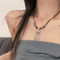 Glass Zinc Alloy Necklace, with Glass Beads, fashion jewelry & for woman 