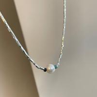 Titanium Steel Jewelry Necklace, with Plastic Pearl, fashion jewelry 