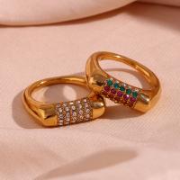 Rhinestone Stainless Steel Finger Ring, 316L Stainless Steel, 18K gold plated, fashion jewelry & for woman & with rhinestone [