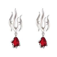 Cubic Zircon Brass Earring, Fire, silver color plated, fashion jewelry & micro pave cubic zirconia & for woman 