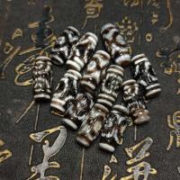 Natural Tibetan Agate Dzi Beads, barrel, Carved, DIY, mixed colors, length about 10-11mm,Hight about 20-24.5mm 