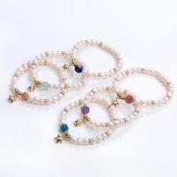 Cultured Freshwater Pearl Brass Bracelet, with Natural Stone & Brass, Star, gold color plated, fashion jewelry & for woman pearl x6mm,natural stone mm Approx 18 cm 
