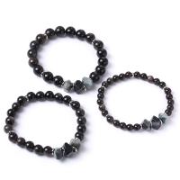 Gemstone Bracelets, Silver Obsidian, with 304 Stainless Steel, fashion jewelry & for man, mixed colors Approx 18 cm 