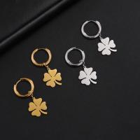 Huggie Hoop Drop Earring, 304 Stainless Steel, Four Leaf Clover, Vacuum Ion Plating, fashion jewelry & for woman 