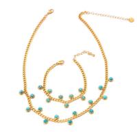 Titanium Steel Jewelry Set, with turquoise, plated, fashion jewelry & for woman, golden 