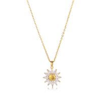 Cubic Zirconia Stainless Steel Necklace, 304 Stainless Steel, with 1.97inch extender chain, Sunflower, Vacuum Plating, fashion jewelry & micro pave cubic zirconia & for woman, golden Approx 15.75 Inch 