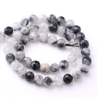 Perles Quartz rutile, Quartz rutile noir, Rond, DIY & normes différentes pour le choix, blanc et noir Environ 38 cm, Vendu par brin