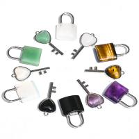 Gemstone Zinc Alloy Pendants, with Zinc Alloy, Lock and Key, plated, 2 pieces & DIY 