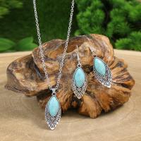 Turquoise Zinc Alloy Jewelry Sets, earring & necklace, with turquoise, plated, 2 pieces & fashion jewelry & for woman [
