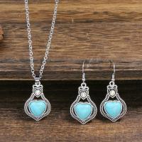 Turquoise Zinc Alloy Jewelry Sets, earring & necklace, with turquoise, plated, 2 pieces & fashion jewelry & for woman 