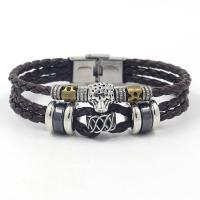 PU Leather Cord Bracelets, with Zinc Alloy, Leopard, plated, multilayer & punk style & Unisex Approx 8.3 Inch 