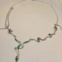 Rhinestone Zinc Alloy Necklace, fashion jewelry & for woman & enamel & with rhinestone, silver color Approx 45 cm 