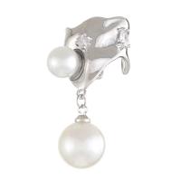 Brass Drop Earring, with Plastic Pearl, silver color plated, fashion jewelry & for woman 