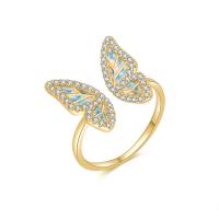 Cubic Zirconia Micro Pave Brass Finger Ring, Butterfly, real gold plated, fashion jewelry & micro pave cubic zirconia & for woman & enamel, mixed colors, US Ring .5 