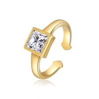 Кубическое цирконовое латунное кольцо, Латунь, с кубический цирконий, Квадратная форма, плакированный настоящим золотом, ювелирные изделия моды & Женский, Ring inner mm, продается PC