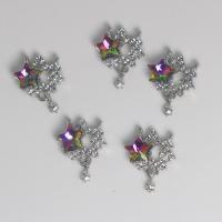 Zinc Alloy Rhinestone Pendants, Star, silver color plated, DIY & with rhinestone & double-hole & hollow, multi-colored 
