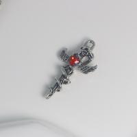 Zinc Alloy Rhinestone Pendants, Cross, silver color plated, DIY & with rhinestone, red 