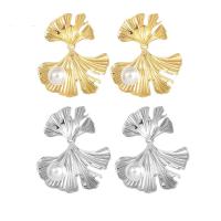 Stainless Steel Drop Earring, 304 Stainless Steel, with Plastic Pearl, Ginkgo Leaf, plated, fashion jewelry & for woman 